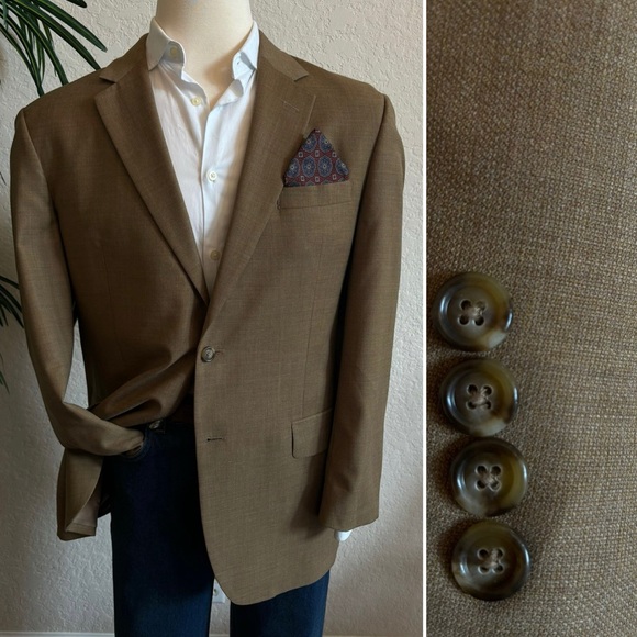 JOS A BANK MENS SPORT COAT SIZE 44 GOLD BROWN BLAZER 2 BUTTON SUIT JACKET